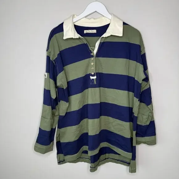 Free People We The Free Peyton Rugby Henley Striped Top Oversized Sz XS - Picture 2 of 9